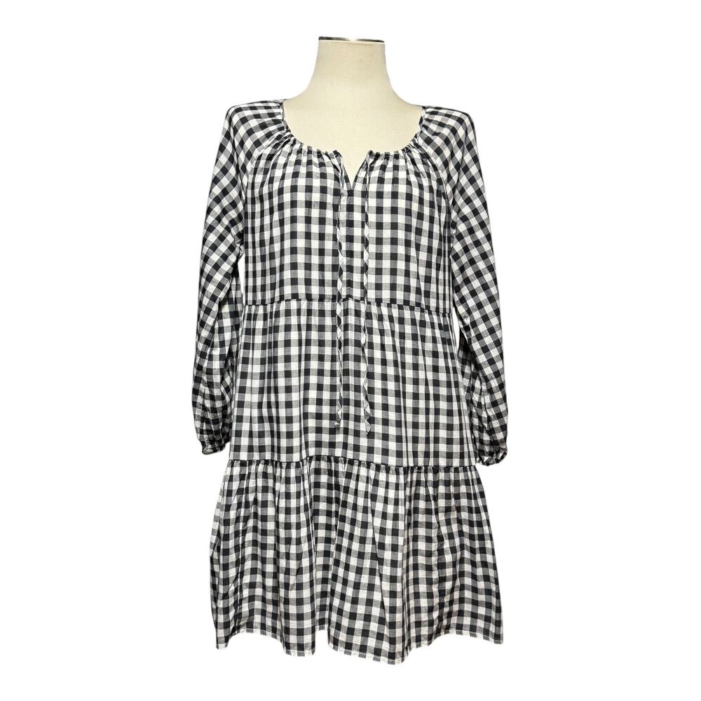 Gap Cotton Tiered Black White Gingham Plaid Mini Dress Medium